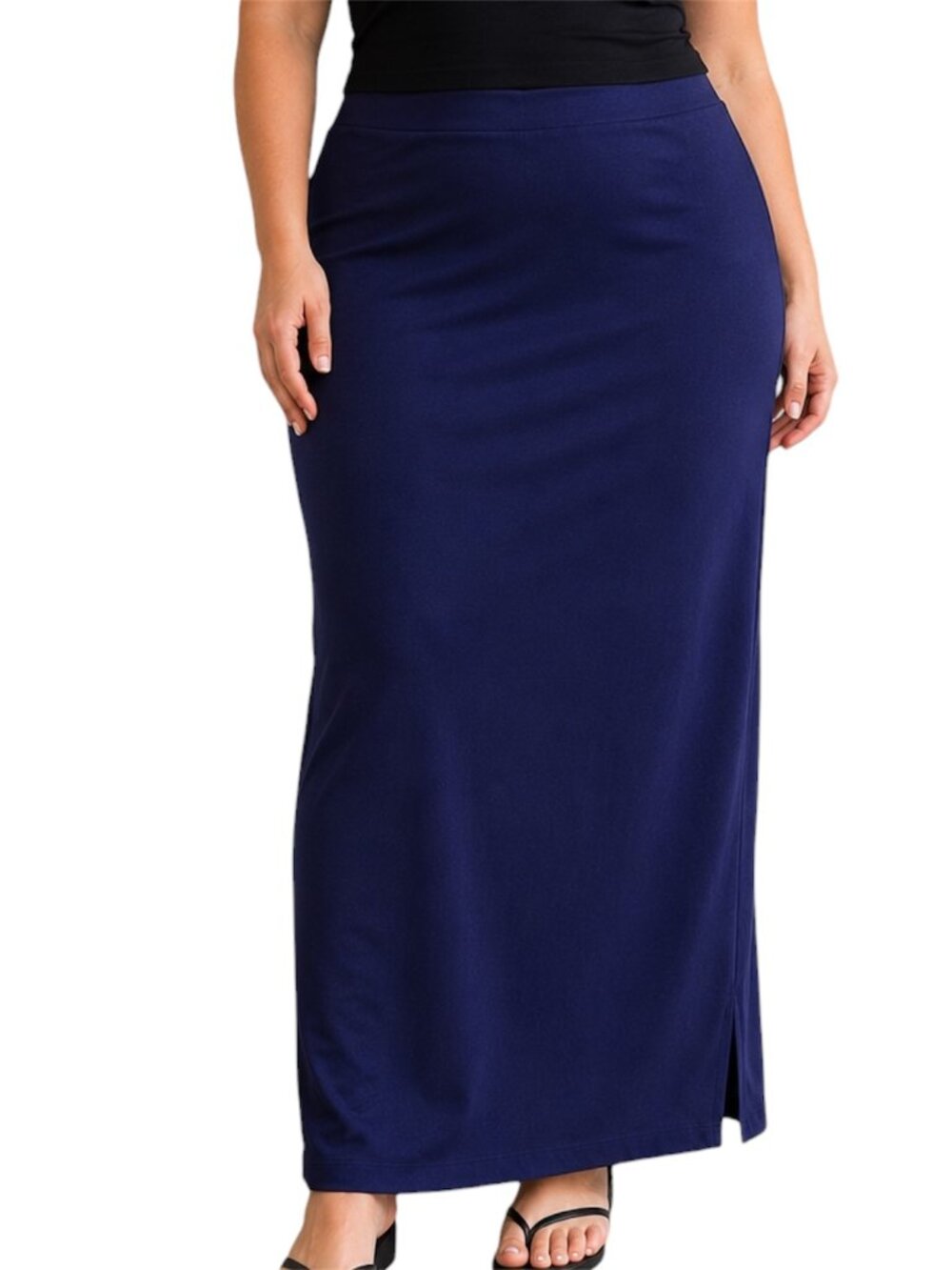 Plus Size 1X Misook Navy Knit Maxi Skirt Side Slit 